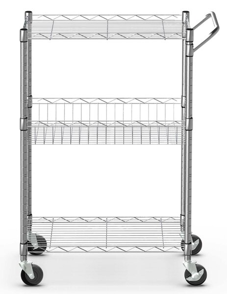 Costway Carrello di metallo con ruote e mensole regolabili in altezza, Carrello con 3 livelli per cucina bagno dispensa