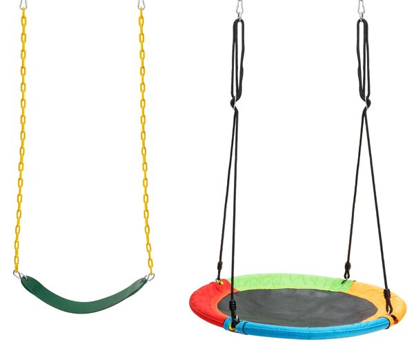 Costway Set di 2 altalene per bambini per cortile parco giardino, Altalena elastica e a disco volante con corde regolabili