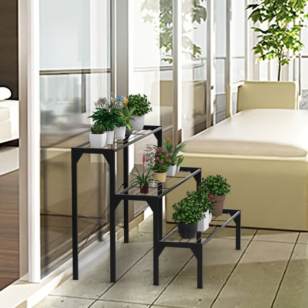 Costway Porta piante di metallo a 3 livelli per corridoio cortile balcone, Scaffale per fiori con struttura resistente