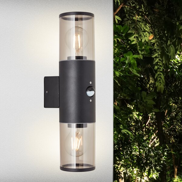 BRILLANTE applique da esterno Sergioro | luce decorativa da esterno | antracite | con rilevatore di movimento | 2x E27 max. 20 W | IP44