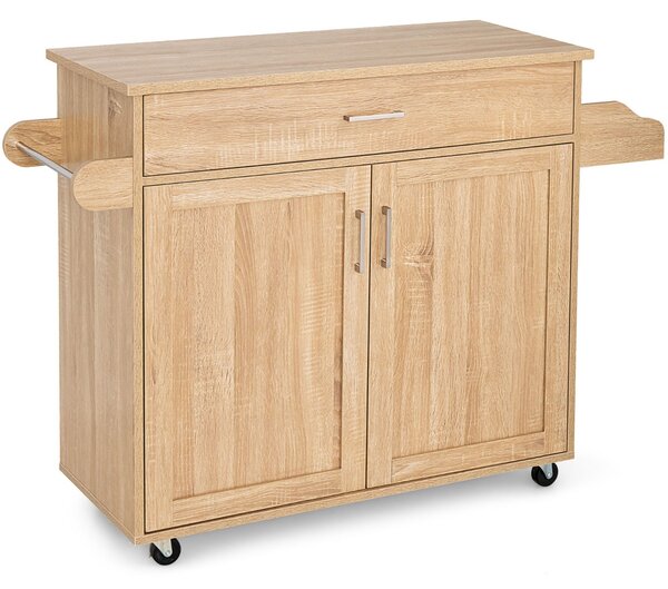 Costway Carrello da cucina rotante con rotelle in gomma bloccabili ampio armadio cassetto, Carrello portaoggetti Naturale