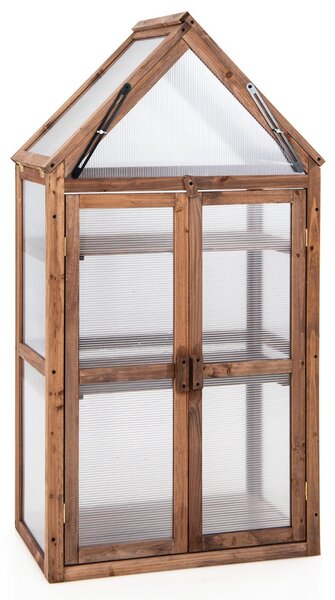 Costway Struttura a 3 livelli di legno con ripiani rimovibili per giardino, Mini serra con protezione PC superfici doppie