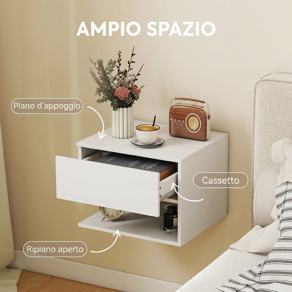 HOMCOM Set di 2 Comodini a Parete Con Prese di Corrente, Bianco | Aosom Italy