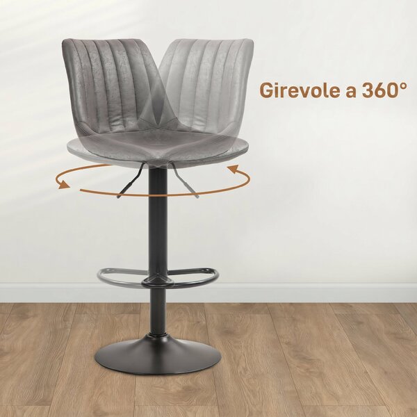 HOMCOM Set 2 Sgabelli da Bar Industriale, Sgabelli Cucina con Schienale, Poggiapiedi e Altezza Regolabile Grigio | Aosom Italy