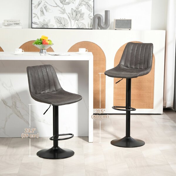 HOMCOM Set 2 Sgabelli da Bar Industriale, Sgabelli Cucina con Schienale, Poggiapiedi e Altezza Regolabile Grigio | Aosom Italy