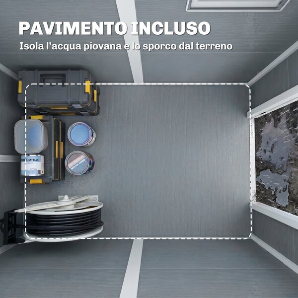 Outsunny Casetta da Giardino in Resina con Pavimento, Porta con Blocco e Finestra, 1.3 x 1.8 m, Grigio