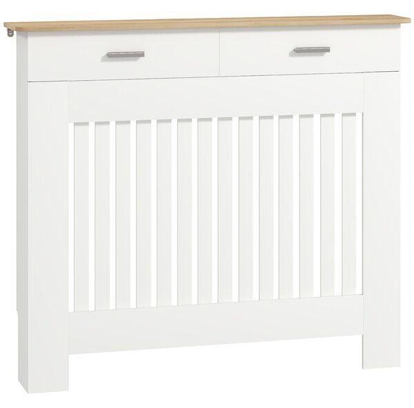 HOMCOM Copritermosifone a Doghe Antiribaltamento con Cassetto Portaoggetti, in Legno, 112x19x97 cm, Bianco