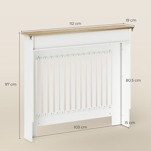 HOMCOM Copritermosifone a Doghe Antiribaltamento con Cassetto Portaoggetti, in Legno, 112x19x97 cm, Bianco