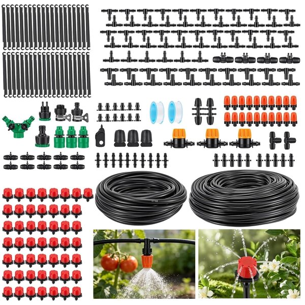 Omgoods - Kit di irrigazione a goccia da 70 metri con 340 componenti per giardino e serra