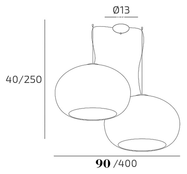Lampadario 2 luci vetro soffiato tortora top light casper 1218 s2 s42 to e27 led - Top Light