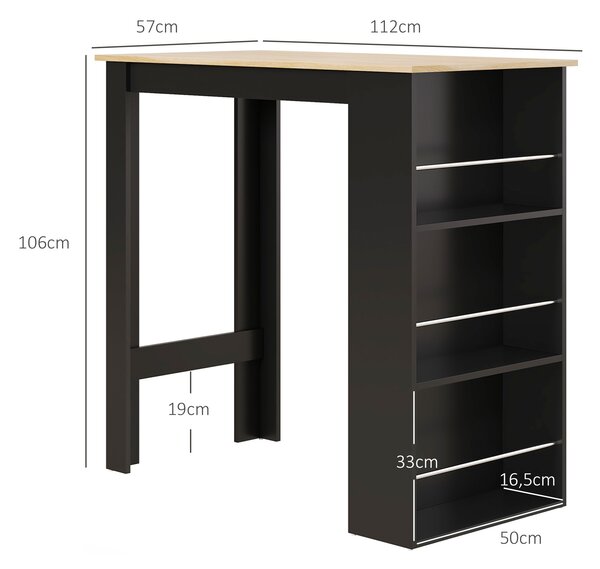 HOMCOM Tavolo Alto da Bar Tavolo da Cucina con 3 Ripiani Struttura in Legno Stile Moderno 112x57x106 cm Nero e Naturale | Aosom Italy