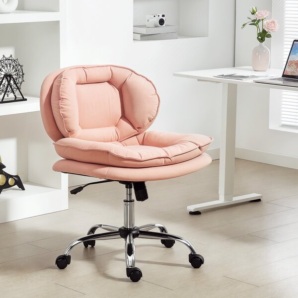 HOMCOM Sedia da Ufficio senza Braccioli, con Ruote e Altezza Regolabile 60x65x93 cm Rosa | Aosom Italy