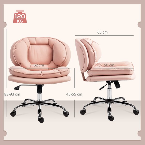 HOMCOM Sedia da Ufficio senza Braccioli, con Ruote e Altezza Regolabile 60x65x93 cm Rosa | Aosom Italy