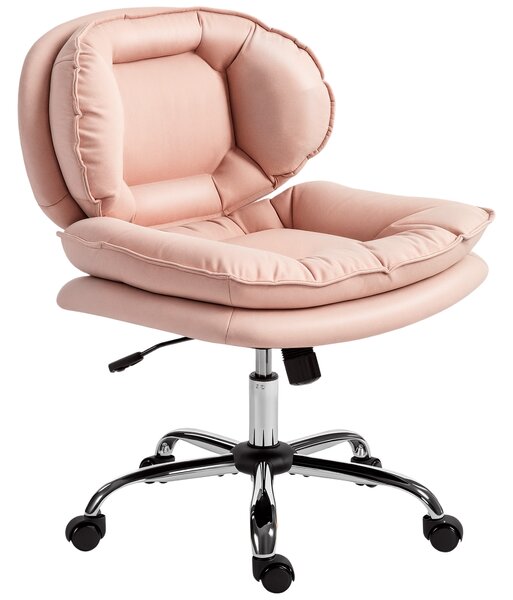 HOMCOM Sedia da Ufficio senza Braccioli, con Ruote e Altezza Regolabile 60x65x93 cm Rosa | Aosom Italy