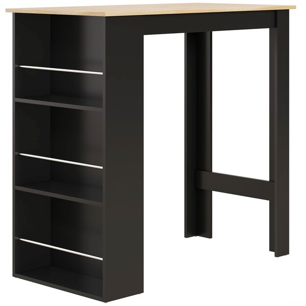 HOMCOM Tavolo Alto da Bar Tavolo da Cucina con 3 Ripiani Struttura in Legno Stile Moderno 112x57x106 cm Nero e Naturale | Aosom Italy