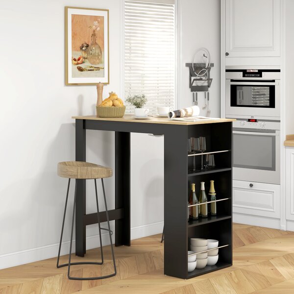 HOMCOM Tavolo Alto da Bar Tavolo da Cucina con 3 Ripiani Struttura in Legno Stile Moderno 112x57x106 cm Nero e Naturale | Aosom Italy