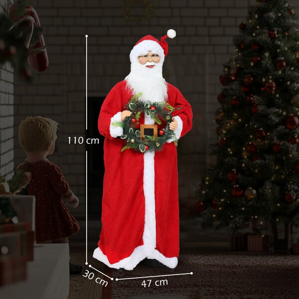 HOMCOM Statuetta di Babbo Natale, in piedi Babbo Natale, attivazione vocale, musica festosa, braccia flessibili, 110 cm, rosso | Aosom Italy