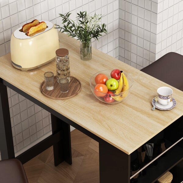 HOMCOM Tavolo Alto da Bar Tavolo da Cucina con 3 Ripiani Struttura in Legno Stile Moderno 112x57x106 cm Nero e Naturale | Aosom Italy