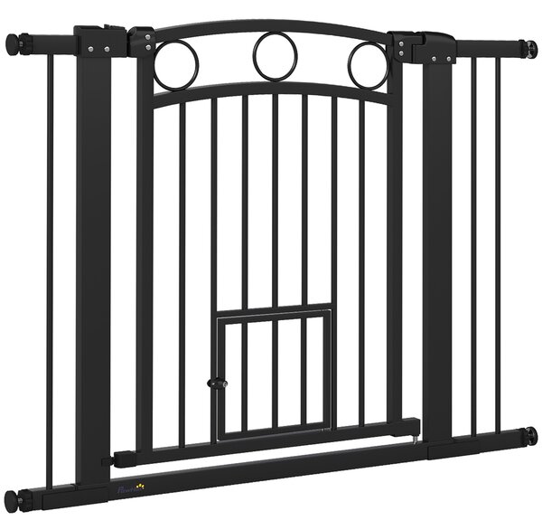 PawHut Cancelletto per animali, larghezza regolabile 76-104 cm, con porta per gatti, Nero | Aosom Italy