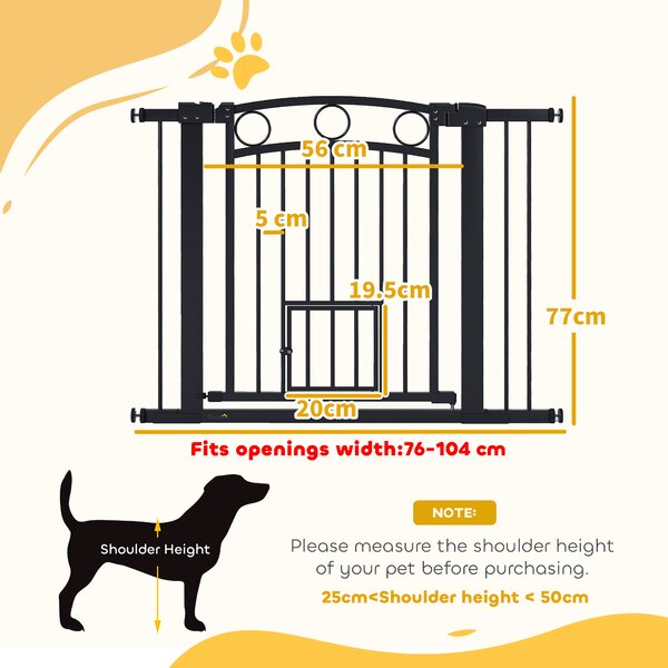 PawHut Cancelletto per animali, larghezza regolabile 76-104 cm, con porta per gatti, Nero | Aosom Italy