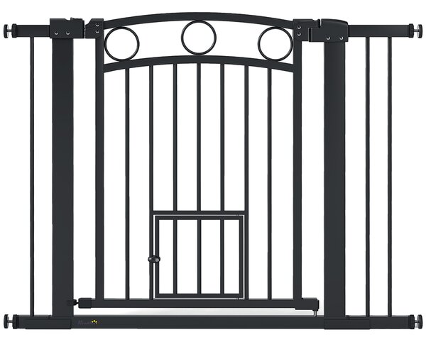 PawHut Cancelletto per animali, larghezza regolabile 76-104 cm, con porta per gatti, Nero | Aosom Italy
