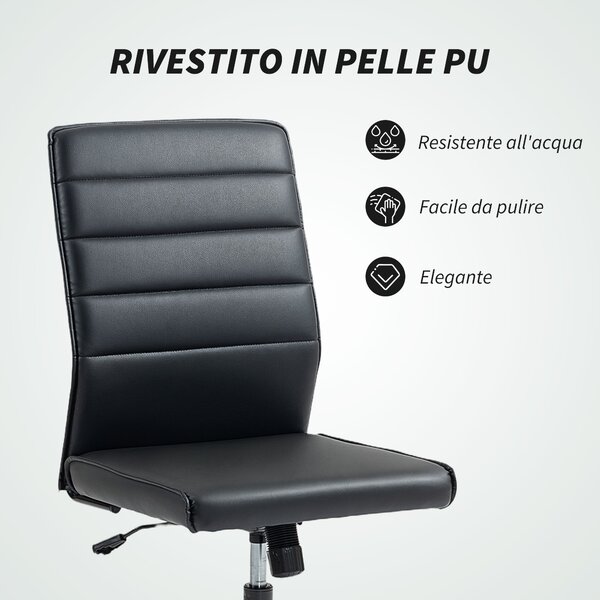 HOMCOM Sedia da Ufficio Ergonomica e Regolabile con Schienale Ricurvo, in Pelle PU e Acciaio, 58x53x97-107 cm, Nero | Aosom Italy