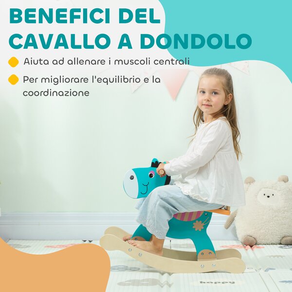 AIYAPLAY Cavallo a Dondolo a Forma di Asino per Bambini con Base Larga, in Legno, 59x27x43 cm, Verde Scuro e Arancione | Aosom Italy