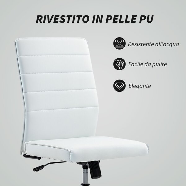 HOMCOM Sedia da Ufficio Ergonomica e Regolabile con Schienale Ricurvo, in Pelle PU e Acciaio, 58x53x97-107 cm, Bianco | Aosom Italy