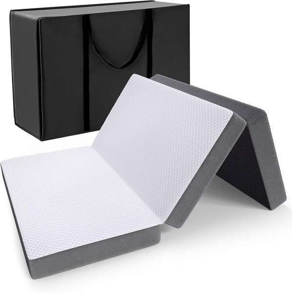 Materasso gonfiabile matrimoniale pieghevole, materasso pieghevole, materasso in memory foam matrimoniale/a tre posti con rivestimento lavabile, adatto per viaggi, campeggio, utilizzo a terra, ecc