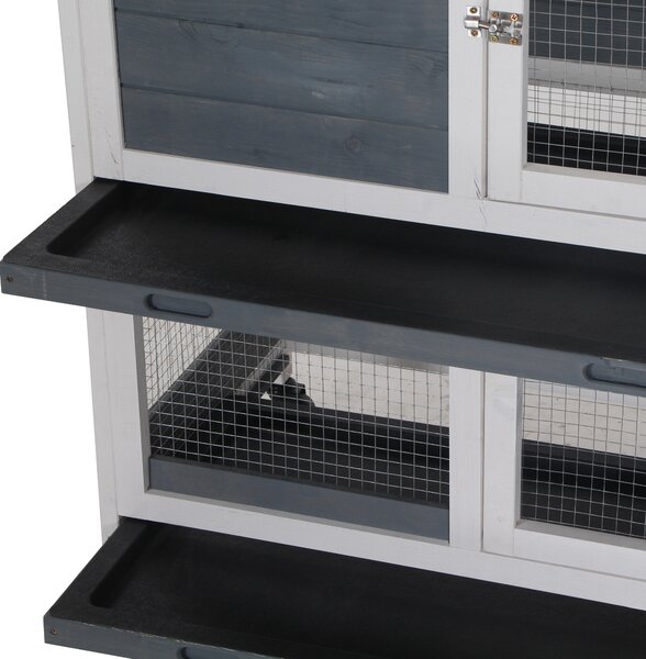 PawHut Recinto interno per conigli in legno con ruote 2 piani rampe - dim. 147L x 45,5l x 88,5H cm - grigio e bianco