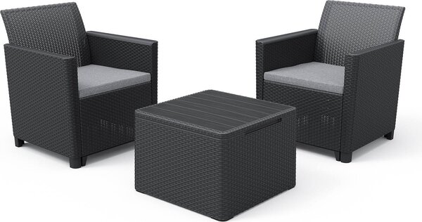 Set Tavolino e 2 Poltrone da Giardino Effetto Rattan Keter Claire Balcony Antracite
