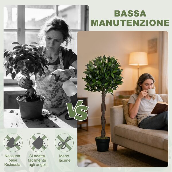 Outsunny Set di 2 Piante Finte di Alloro in Vaso per Interni ed Esterni Altezza 120cm Ideale per Decorazioni e Arredamento Casa|Aosom