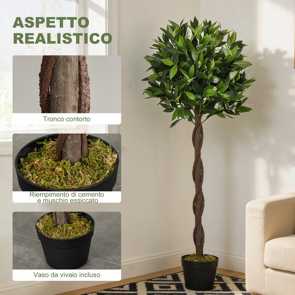 Outsunny Set di 2 Piante Finte di Alloro in Vaso per Interni ed Esterni Altezza 120cm Ideale per Decorazioni e Arredamento Casa|Aosom