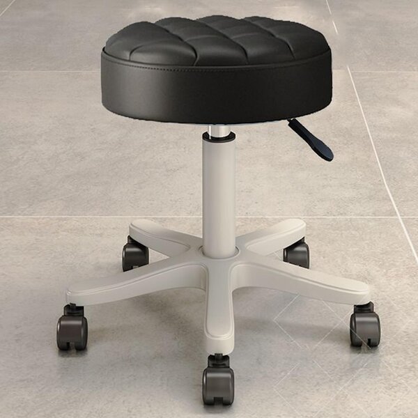 Omgoods - Sedia girevole rotonda con ruote, altezza regolabile, rivestita in ecopelle nera