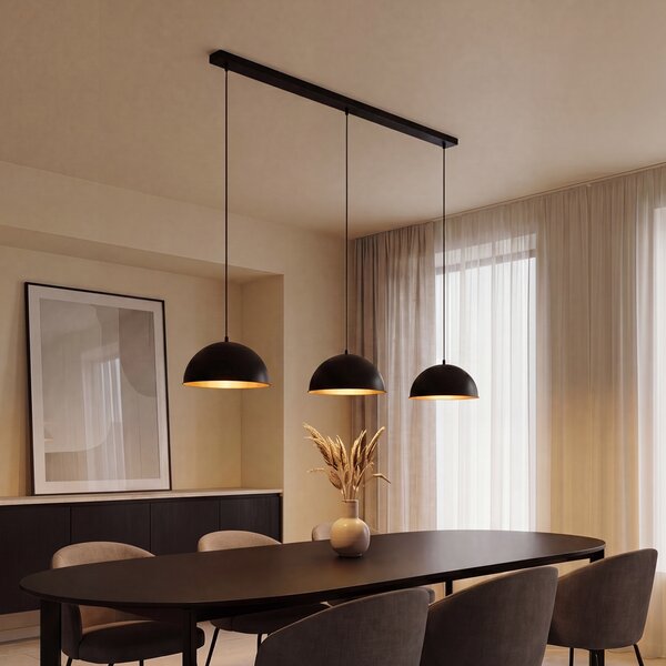 Lampada a sospensione industriale nera con oro 3 luci - Magnax
