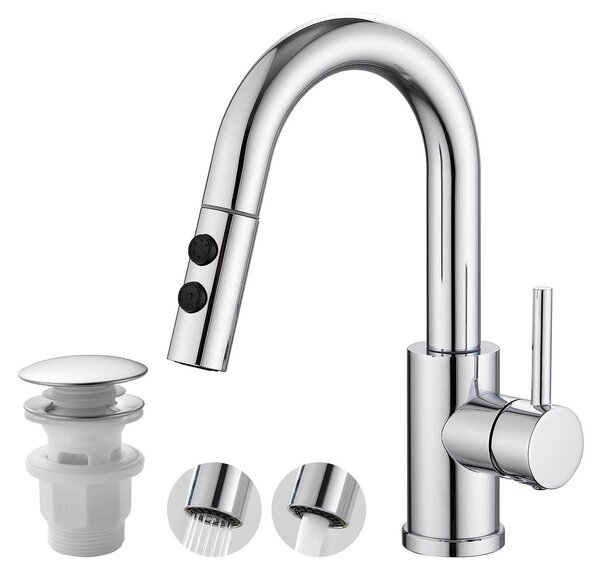 Omgoods - Miscelatore per lavabo da bagno moderno, finitura cromata