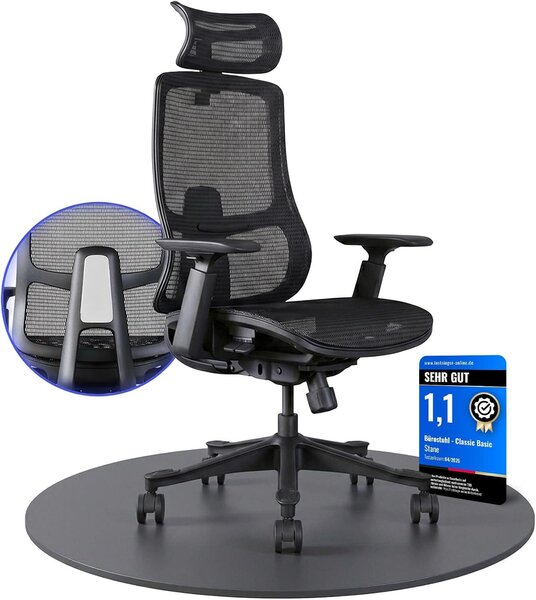 Sedia da ufficio Stane: sedia ergonomica per ufficio, sedia per computer con poggiapiedi, sedia da ufficio ad alta resistenza (130 kg), elegante e versatile, realizzata in materiale a rete