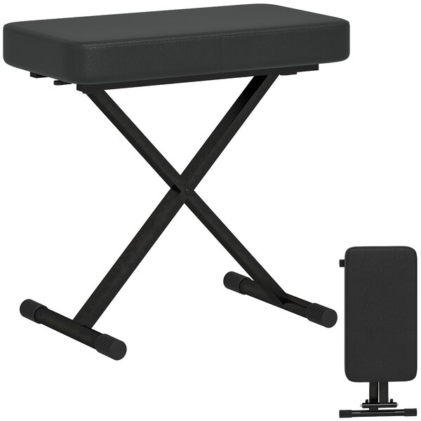 HOMCOM Sgabello per Pianoforte Pieghevole e Regolabile su 4 Altezze, in Pelle PU, Schiuma e Metallo, 60x32x53-63 cm, Nero