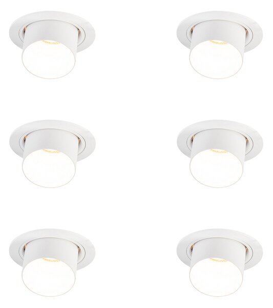 Set di 6 faretti da incasso moderni bianchi rotondi orientabili - Installa