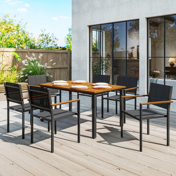 Set da Giardino 7 Pezzi con Tavolo da Pranzo e 6 Sedie Impilabili Teak