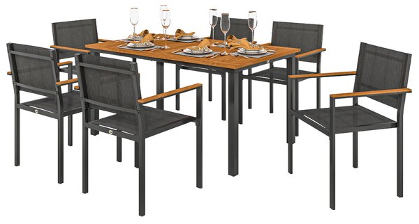 Set da Giardino 7 Pezzi con Tavolo da Pranzo e 6 Sedie Impilabili Teak