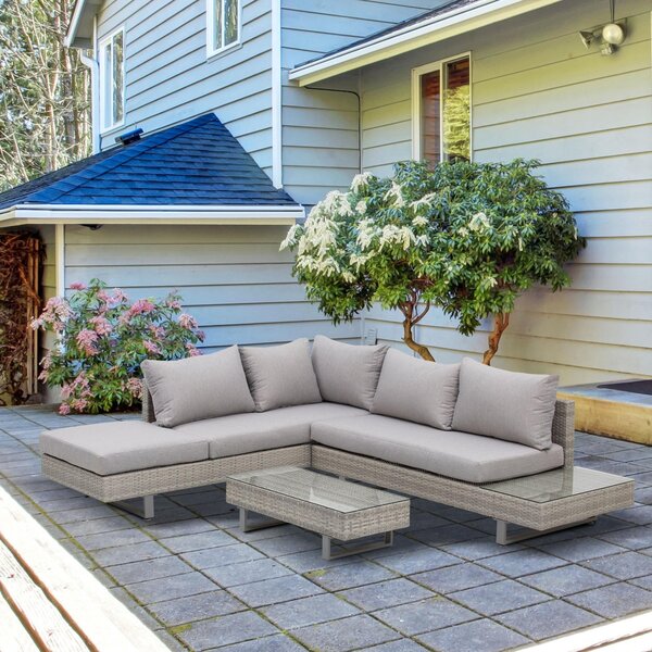 Outsunny Salotto da Giardino, Set Divani da Esterno con Tavolino da Giardino, Mobili da Giardino in Rattan Grigio|Aosom