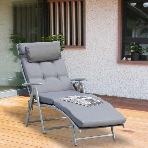 Outsunny Sdraio da Giardino Pieghevole con Materassino e Cuscino, Schienale con 7 Reclinazioni, 137x63.5x100.5cm, Grigio|Aosom