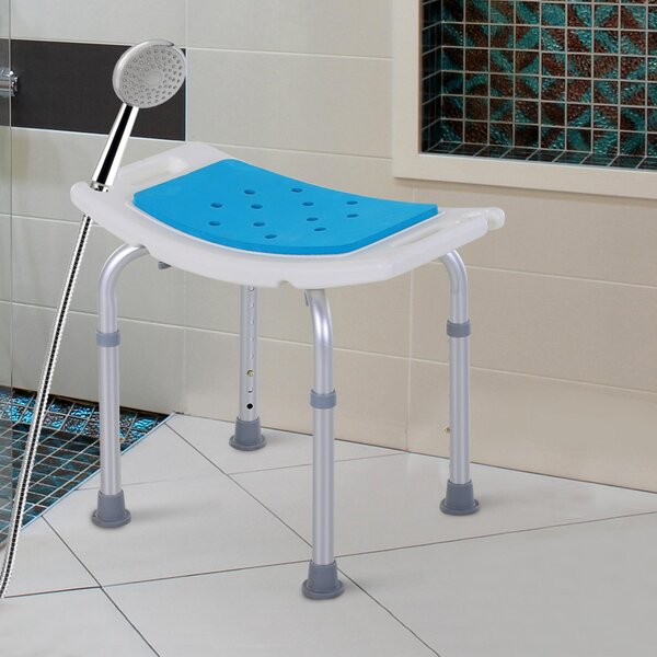 HOMCOM Sgabello per Doccia da Bagno in Lega di Alluminio e Plastica Antiscivolo, Altezza Regolabile 6 Livelli 39-51cm|Aosom