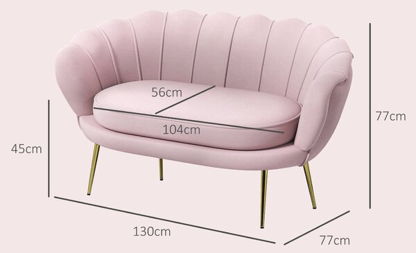 HOMCOM Divanetto 2 Posti in Stile Industrial Chic in Tessuto Effetto Velluto e Metallo, 130x77x77 cm, Rosa