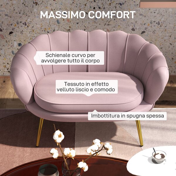 HOMCOM Divanetto 2 Posti in Stile Industrial Chic in Tessuto Effetto Velluto e Metallo, 130x77x77 cm, Rosa