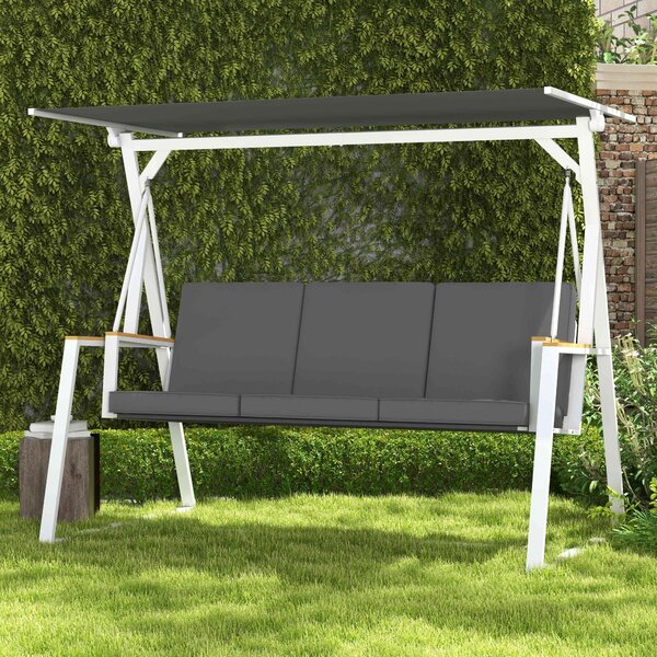 Outsunny Panchina da Giardino 3 Posti con Tettuccio Inclinabile, in Acciaio, 205x130x175 cm, Grigio Scuro