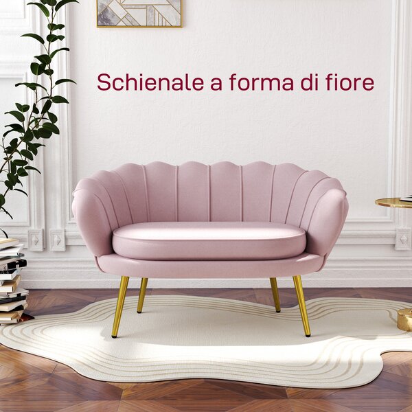 HOMCOM Divanetto 2 Posti in Stile Industrial Chic in Tessuto Effetto Velluto e Metallo, 130x77x77 cm, Rosa