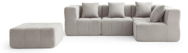 MILYSOFA SOFABULOUS: divano ad angolo modulare a 4 posti con chaise longue, raffinato tessuto a ricami, beige pietra