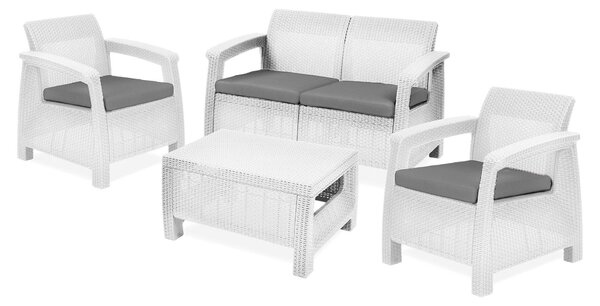 Set da Giardino Divano 2 Poltrone e Tavolino in Resina Keter Corfu Lounge Bianco
